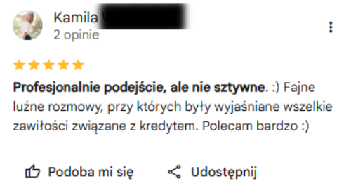Opinia klientki w Google